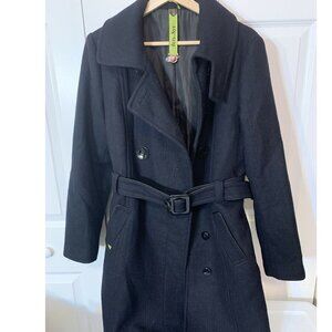 SOIA & KYO‎ Wool Blend Coat Womens Coat Sz XL Black Blue Belt
